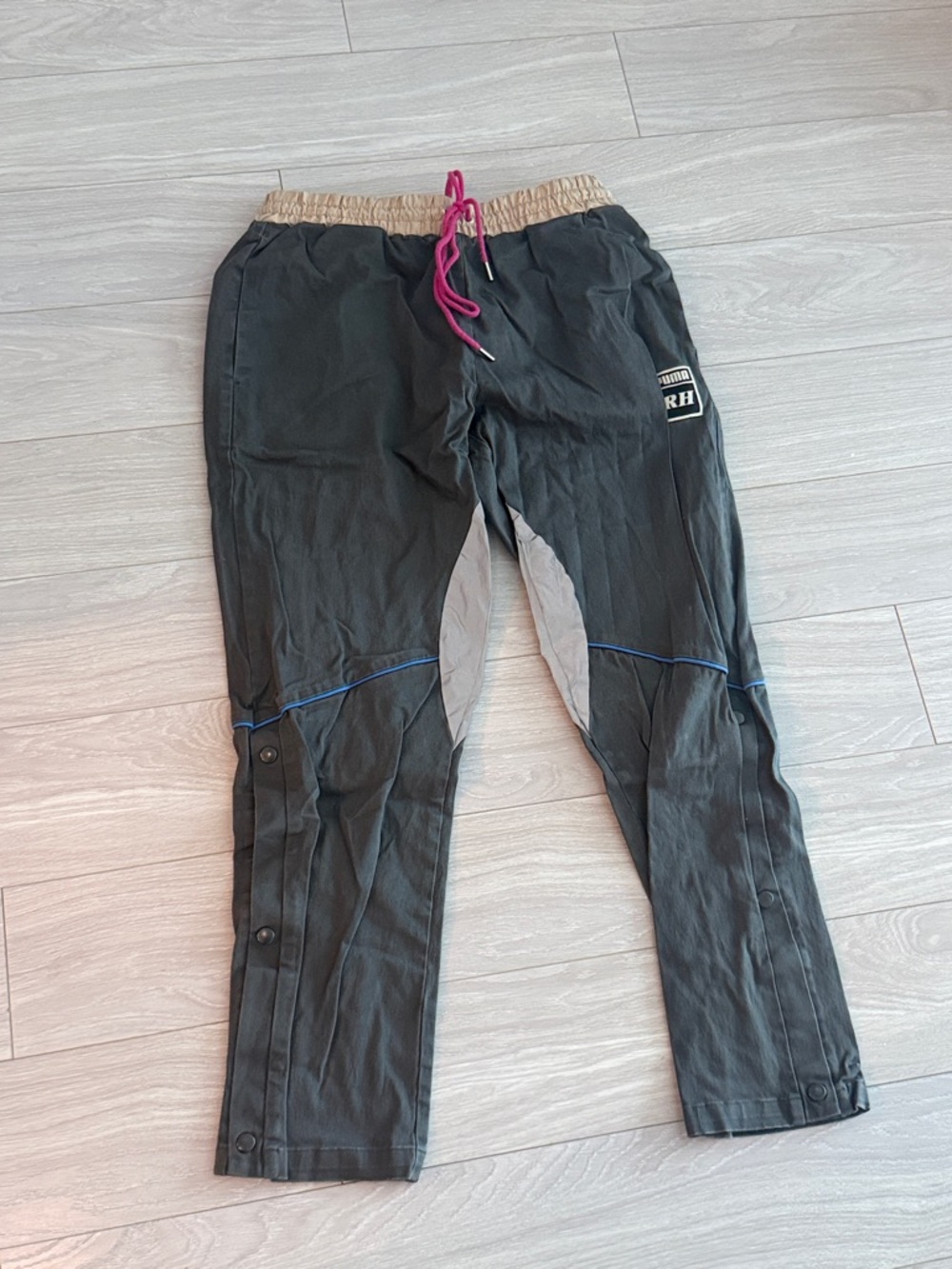 Rhude x Puma Black Joggers with Tan Waistband and Pink Drawcord